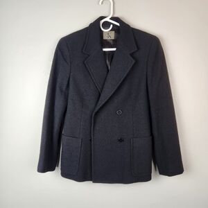 90s Calvin Klein Vintage Black Wool Blend Double Breast Blazer Size 6